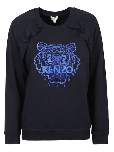 Shop Kenzo Ruffled Tiger Sweatshirt In Blue