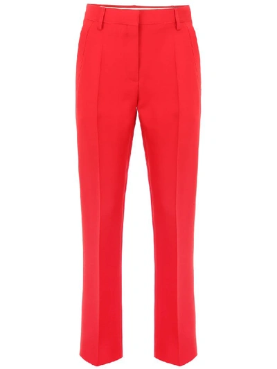 Shop Valentino Silk And Wool Trousers In Rosso (red)