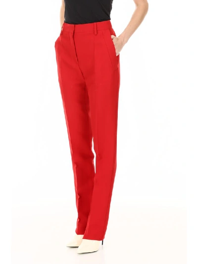 Shop Valentino Silk And Wool Trousers In Rosso (red)