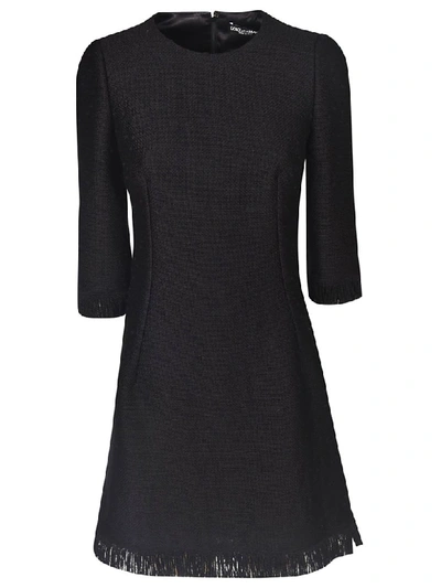 Shop Dolce & Gabbana Fringed Bottom Mid-length Dress In Black