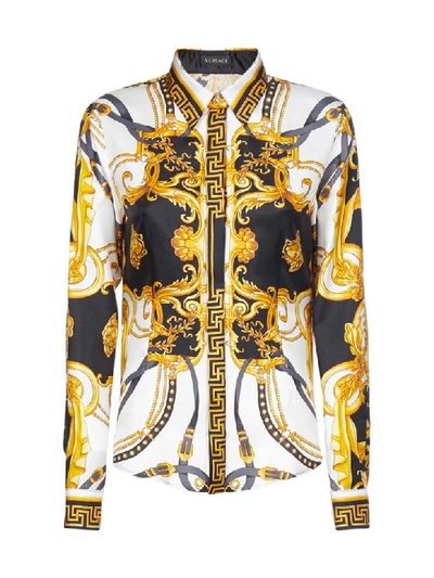 Shop Versace Fitted Shirt In Fdo Bianco Stampa