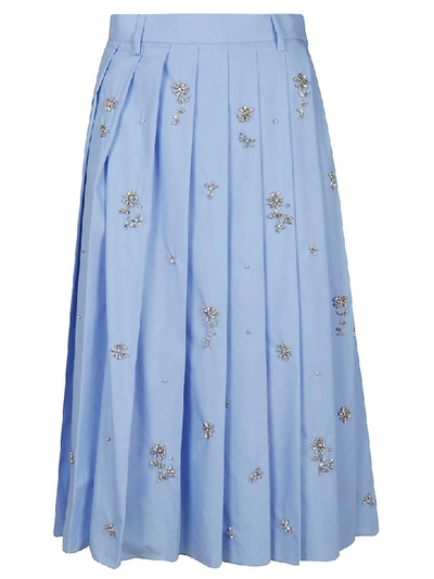 Shop Prada Embellished Pleated Skirt In Light Blue