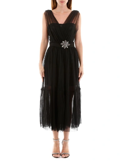 Shop Pinko Tulle And Faux Leather Dress In Nero