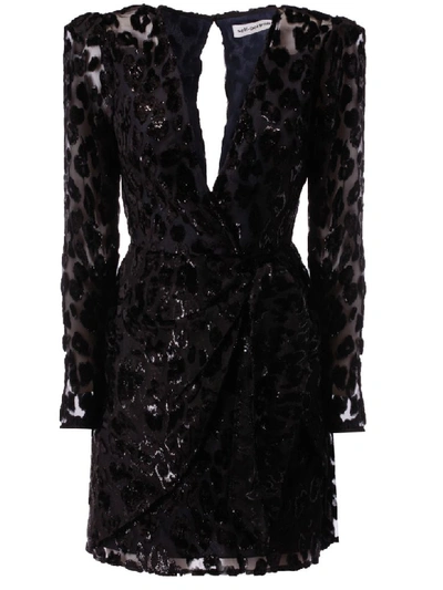 Shop Self-portrait Leopard Mini Dress In Black/navy