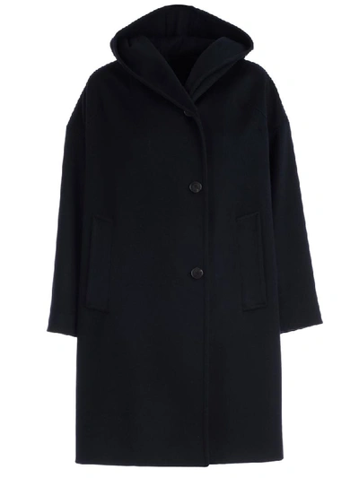 Shop Alberto Biani Coat Over W/hood In Blu