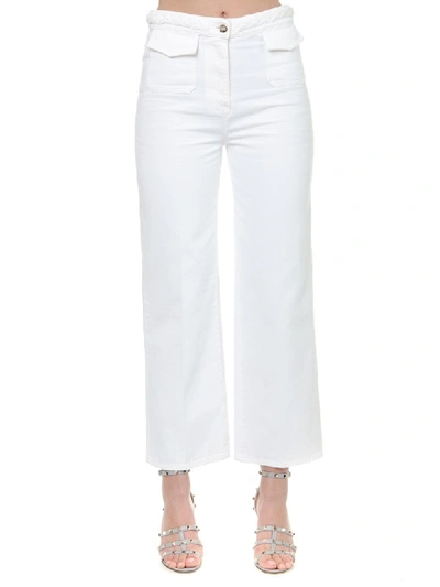 Shop Valentino White Cotton Woven Belt Pants