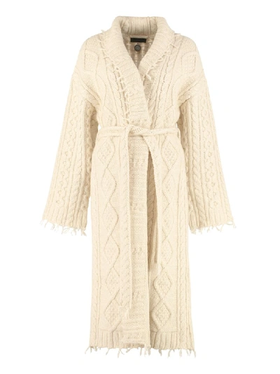 Shop Alanui Cashmere And Wool Knit Coat In Beige