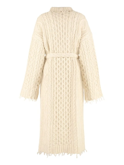 Shop Alanui Cashmere And Wool Knit Coat In Beige