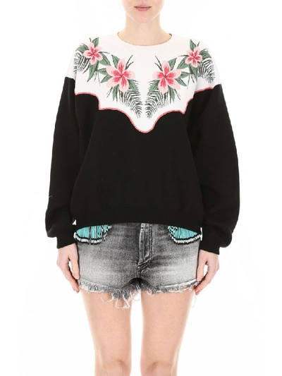 Shop Alanui Tropical Flowers Pullover In Embassy Black (black)