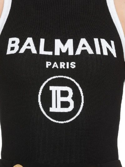 Shop Balmain Logo Bodysuit In Black