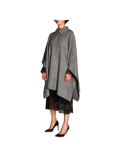 Shop Ermanno Scervino Long Cape In Prince Of Wales Fabric In Black