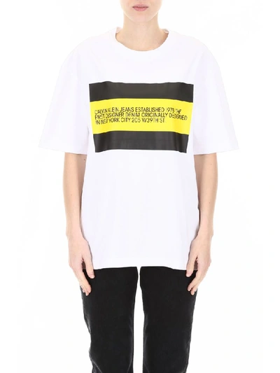 Shop Calvin Klein Logo T-shirt In White Black Yellow Flag (white)