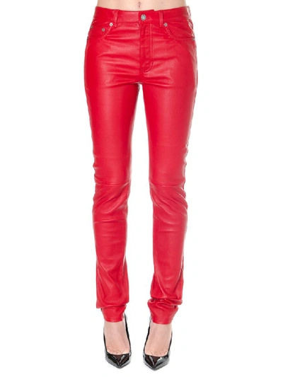 Shop Saint Laurent Red Color Skinny Fit Leather Pants In Rouge