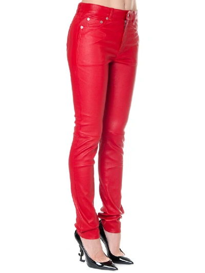 Shop Saint Laurent Red Color Skinny Fit Leather Pants In Rouge