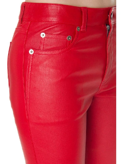 Shop Saint Laurent Red Color Skinny Fit Leather Pants In Rouge