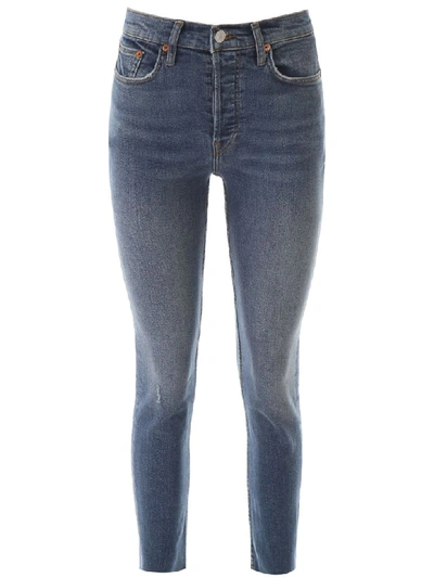 Shop Re/done Raw Cut Slim Jeans In Aged Blue (blue)