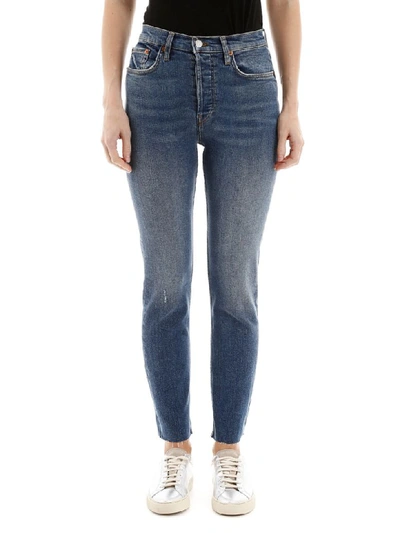 Shop Re/done Raw Cut Slim Jeans In Aged Blue (blue)