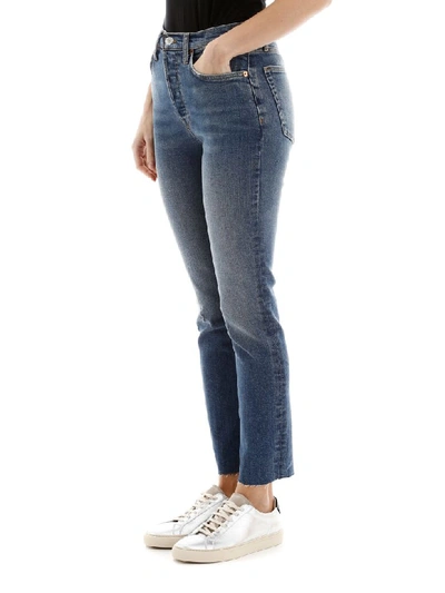 Shop Re/done Raw Cut Slim Jeans In Aged Blue (blue)