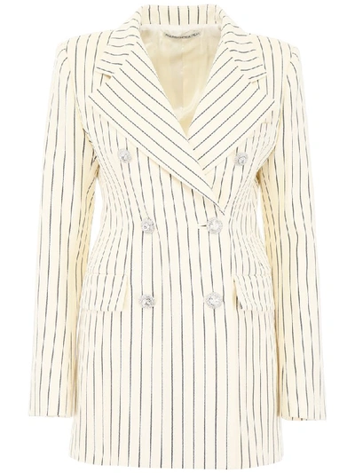 Shop Alessandra Rich Pinstriped Blazer In White (beige)