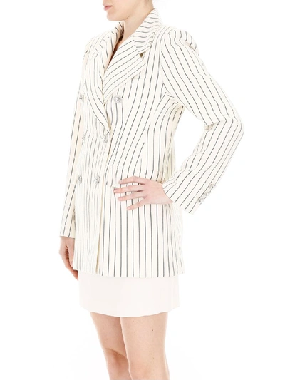 Shop Alessandra Rich Pinstriped Blazer In White (beige)