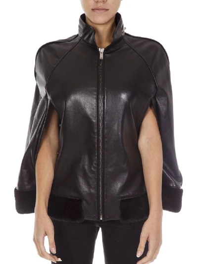 Shop Saint Laurent Black Leather Mantle Jacket