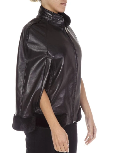Shop Saint Laurent Black Leather Mantle Jacket