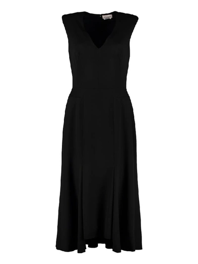 Shop Alexander Mcqueen Virgin Wool Midi Dress In Black