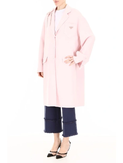 Shop Prada Coat With Bow In Petalo Petalo (pink)