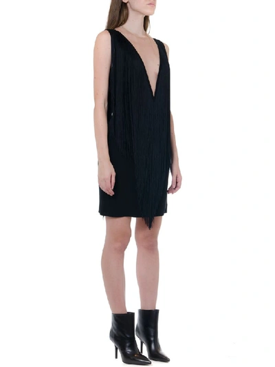 Shop Stella Mccartney Fringed V-neckline Mini Dress In Black