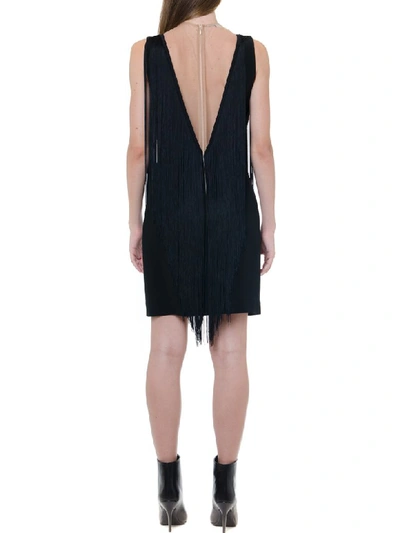 Shop Stella Mccartney Fringed V-neckline Mini Dress In Black