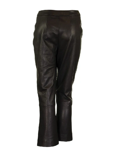 Shop Balmain Trouser Noir Leather Lamb In Black