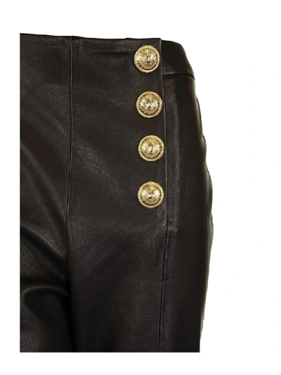 Shop Balmain Trouser Noir Leather Lamb In Black