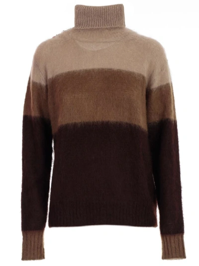 Shop Golden Goose Sweater L/s Turtle Neck Tricolour In Brown Stripes