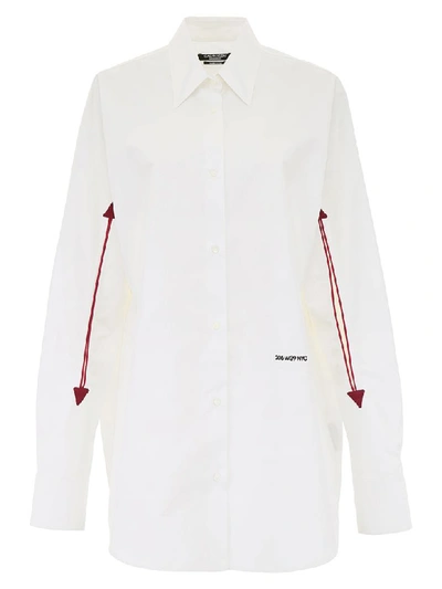 Shop Calvin Klein Oversized Shirt With Holes In Bianco Ottico (white)