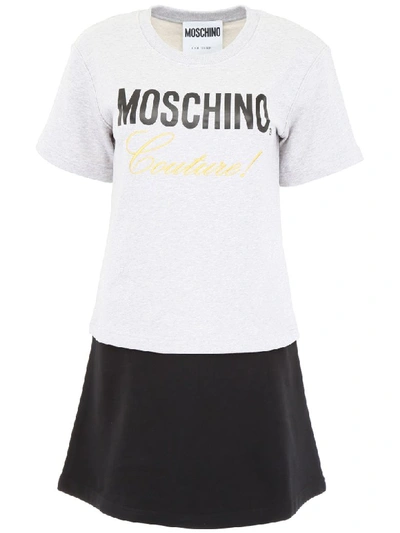 Shop Moschino Sweatshirt Dress With Logo Print In Fantasy Print Grey (grey)
