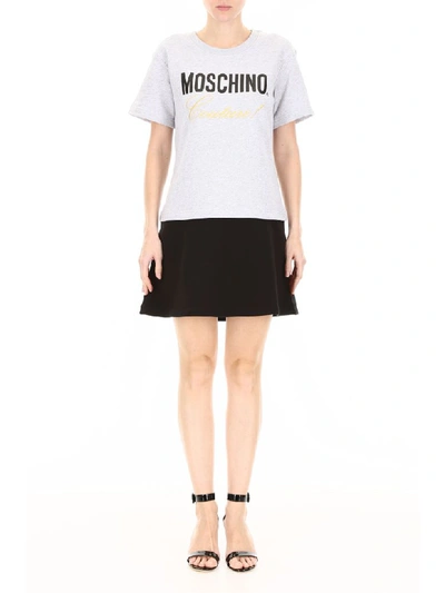 Shop Moschino Sweatshirt Dress With Logo Print In Fantasy Print Grey (grey)