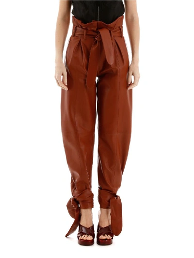 Shop Attico Leather Trousers In Cognac (brown)