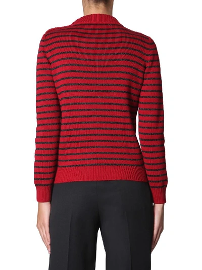 Saint Laurent Shimmer Stripe Cotton u0026 Wool Blend Sweater In Red | ModeSens