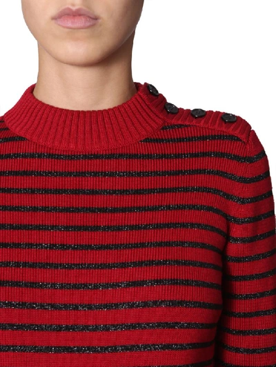 Shop Saint Laurent Striped Knit Sweater In Rosso