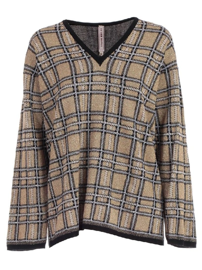 Shop Antonio Marras Sweater L/s V Neck Check Lurex In Oro Ecru Nero