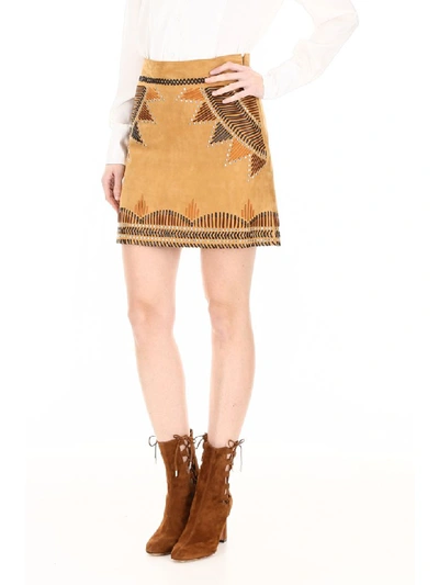 Shop Alberta Ferretti Ethnic Mini Skirt In Caramello (brown)