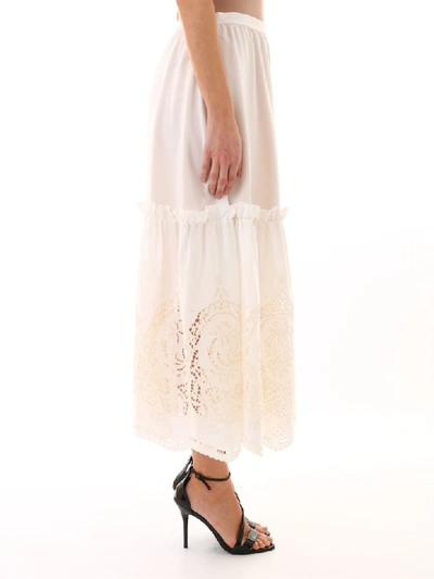 Shop Stella Mccartney Silk Skirt Macramè In White