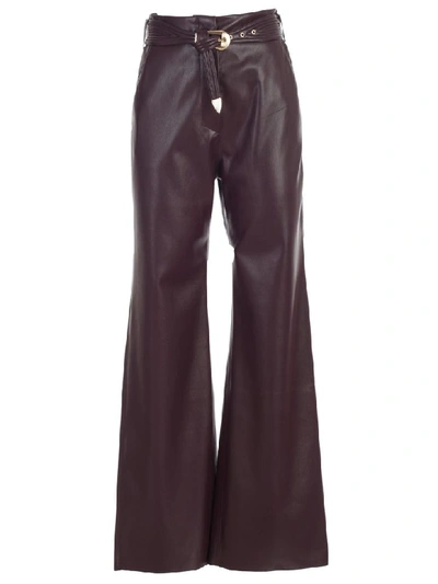 Shop Nanushka Pants Straight Vegan Leather W/belt In Aubergine