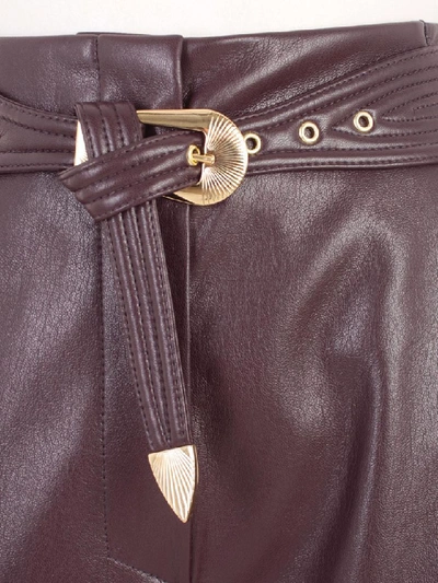 Shop Nanushka Pants Straight Vegan Leather W/belt In Aubergine