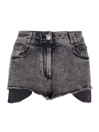 Shop Balmain Frayed Hem Shorts In Grey