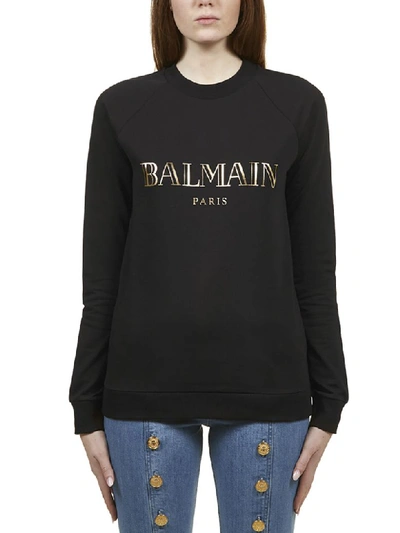 Shop Balmain Logo Sweatshirt In Nero Oro