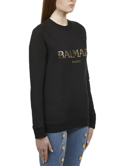 Shop Balmain Logo Sweatshirt In Nero Oro