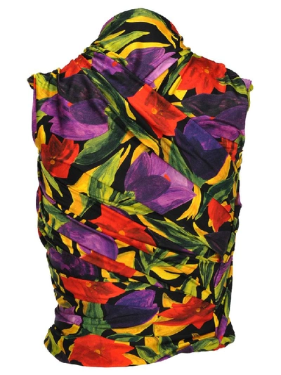 Shop Balenciaga Floral Print Top In Multi Purple Flower