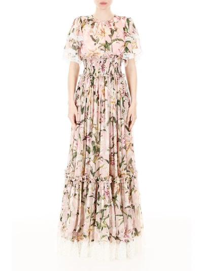 Shop Dolce & Gabbana Lily Print Dress In Gigli Fdo Rosa (pink)