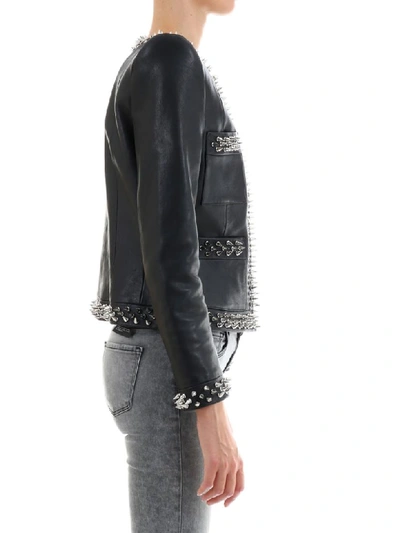 Shop Balmain Leather Jacket With Studs In Black